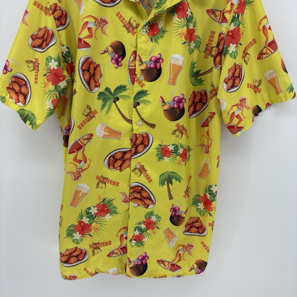 Rare Hooters Hawaiian Button Shirt Upf 50 Moisture Wicking Tech Tropical Men L - Picture 4 of 9